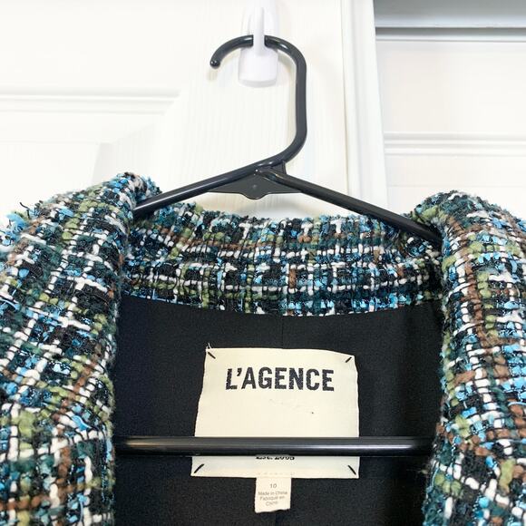 L'Agence Brooke Double Breasted Fringe Tweed Open Front Blazer Blue Multi 10 - Picture 6 of 8